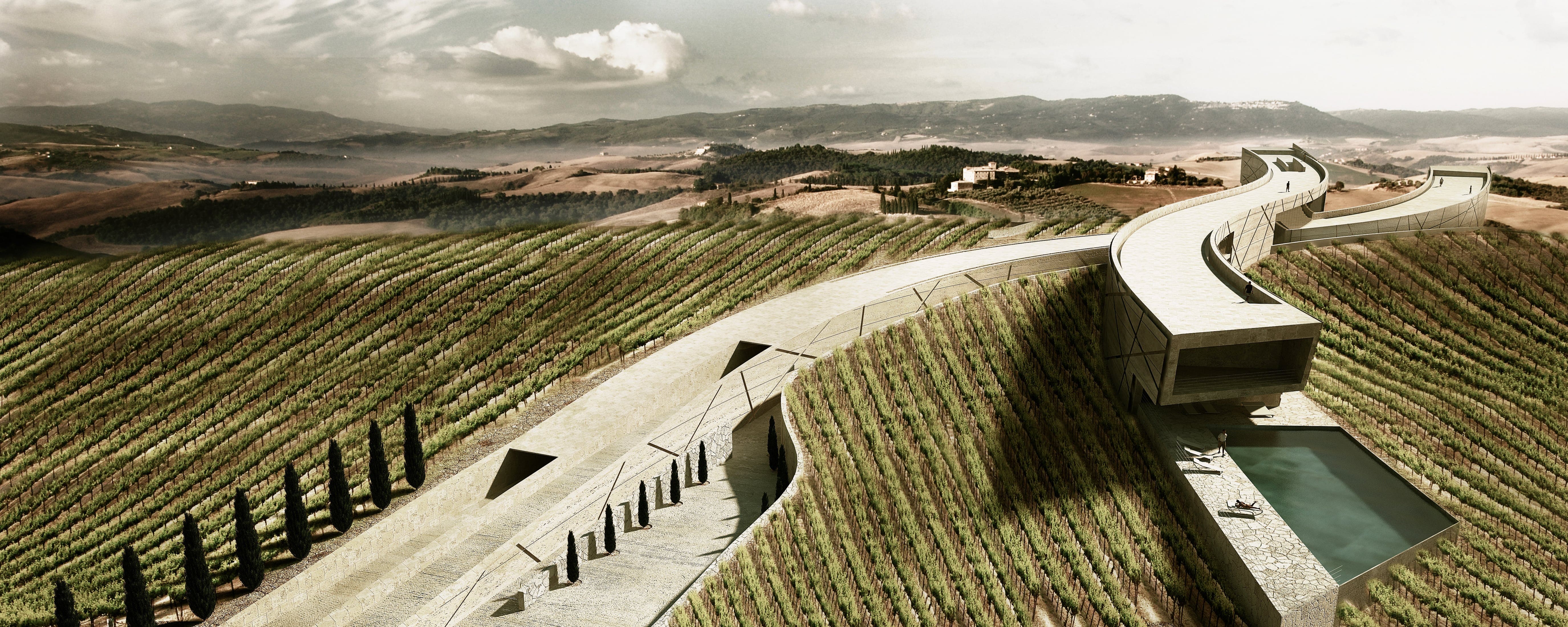 Widok z lotu ptaka na Winnice zlokalizowaną w Montalcino